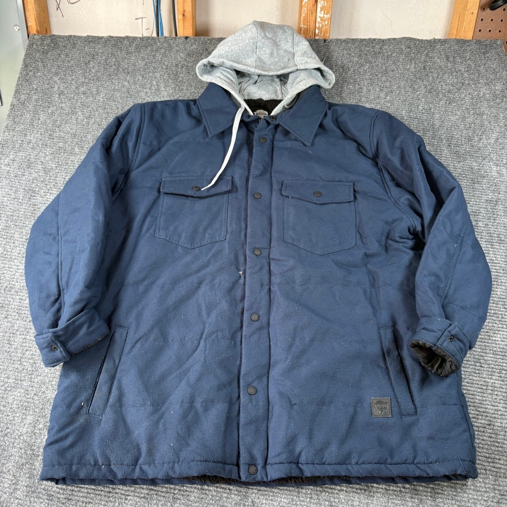 Buffalo Outdoors Mens 2XL Navy Blue Sherpa Lined Hooded Shirt Jacket Workwear